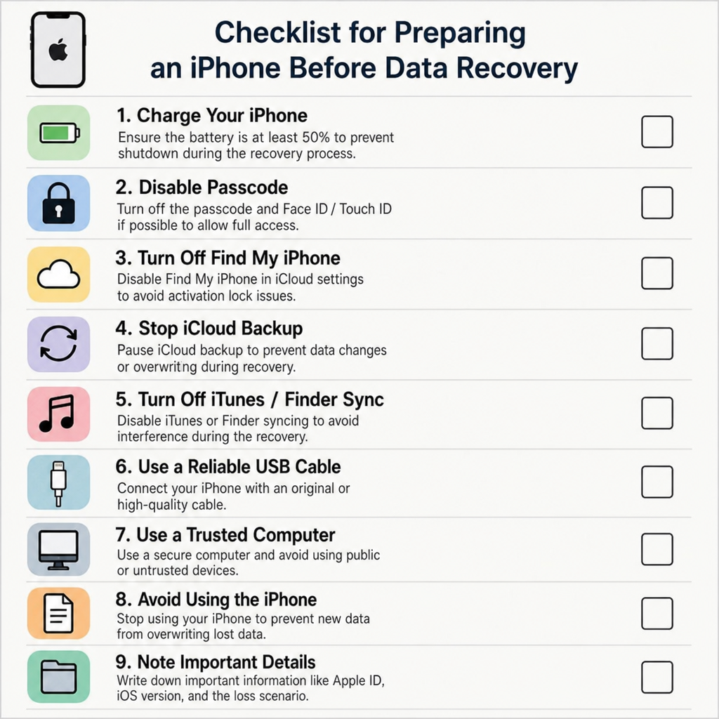 prepare checklist of iphone before data recovery&nbsp;