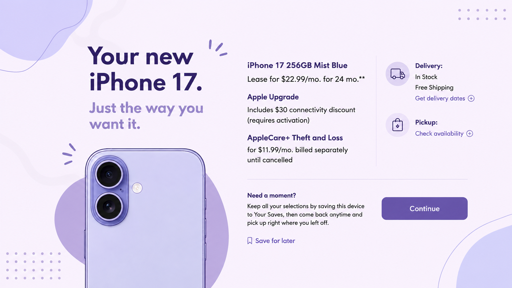 Apple Upgrade plan for iPhone 17 (Mist Blue, 256GB)